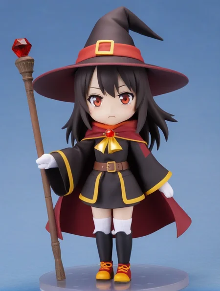 Megumin is a young girl with dark brown shoulder hair and strangely sleepy scarlet eyes. she's got light skin,doll features and a bright complexion,
Megumin wears a classic witch outfit,like a black coat,red robe,orange shoes and black wizard hat,all with golden edges and accessories,and a black necklace,belt and gloves without fingers. megumin's right leg is wrapped in white bandages,and the left black stocking. he wears a brown cane with a floating red gem,<lora:Yuffin:1.0>
Megumin wears a classic witch outfit,like a black coat,red robe,orange shoes and black wizard hat,all with golden edges and accessories,and a black necklace,belt and gloves without fingers. megumin's right leg is wrapped in white bandages,and the left black stocking. he wears a brown cane with a floating red gem,
Megumin wears a classic witch outfit,like a black coat,red robe,orange shoes and black wizard hat,all with golden edges and accessories,and a black necklace,belt and gloves without fingers. megumin's right leg is wrapped in white bandages,and the left black stocking. he wears a brown cane with a floating red gem,