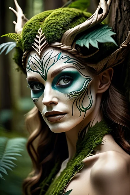 woman in a mythical forest, masterpiece, perfect face, intricate details, horror theme raw photo,