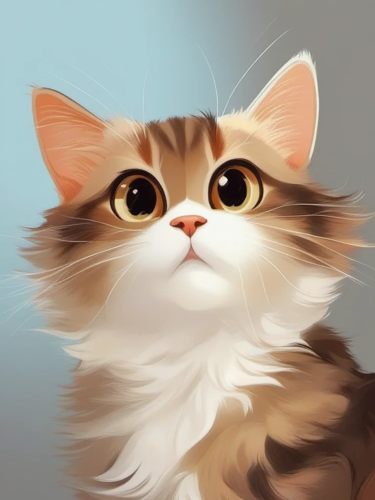 A cat with a long white whisker and a brown and white face., <lora:kids:1> illuillustration,