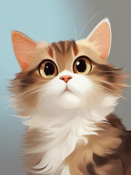 A cat with a long white whisker and a brown and white face., <lora:kids:1> illuillustration,