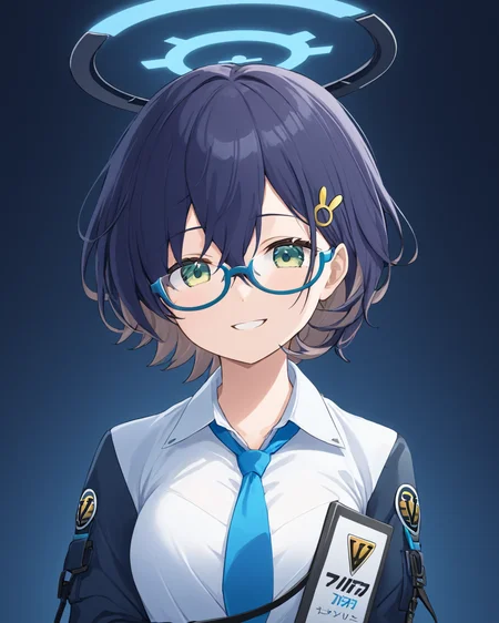 chihiro \(blue archive\),1girl, halo, solo, glasses, jacket, smile, blue_necktie, upper_body, rabbit_hair_ornament, blue-framed_eyewear, long_sleeves, collared_shirt, semi-rimless_eyewear, white_shirt
<lora:chihiro_(blue_archive)_image606_2023-11-26-000015:1>halo. gorgeous,key visual, vibrant, studio anime,award-winning, professional, highly detailed,high budget, cinemascope