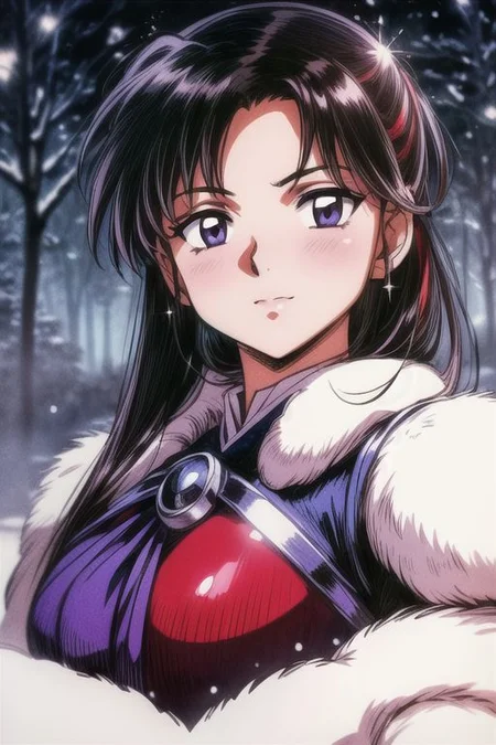 1girl Setsun4 solo long hair, black hair very long hair purple eyes multicolored hair armor (fur trim) (medium body),<lora:EMS-179-EMS:0.800000>,<lora:EMS-293862-EMS:0.800000> bow, hair_bow, hair_tubes, red_bow, brown_hair, long_hair, bangs, ascot, frilled_bow, yellow_ascot, blush, smile, hair_between_eyes, athletic, (masterpiece:1.1), (best quality:1.1), 1girl, Real light and shadow, anime face, 4k, 8k, wallpaper,epic, detail texture, black hair, (blue eyes:1.5), ((((black hair:1.35, medium hair)))),intricate eyes,beautiful detailed eyes,symmetrical eyes,big eyes:1.5,(((lustrous skin:1.5,bright skin: 1.5,skin tanned,shiny skin,very shiny skin,shiny body,plastic glitter skin,exaggerated shiny skin,illuminated skin))),(detailed body,(detailed face)), cute, erotic,daring, (((medieval man armor,adventurer man armor,winter coat))),(((intricate outfit,intricate clothes, ushanka, embroidered outfit,ornate outfit,embroidered clothes,ornate armor))), (dynamic pose:1.0),happy,smile,(centered,scale to fit dimensions,Rule of thirds), ((snowy pine forest at night)), with dark stormy clouds,winter,scenery:1.25, full body, highres,sharp focus,(ultra detailed,extremely detailed),(photorealistic artwork:1.37),(extremely detailed CG unity 8k wallpaper),(((vibrant colors,vibrant theme))),(intricate),(masterpiece),(best quality),