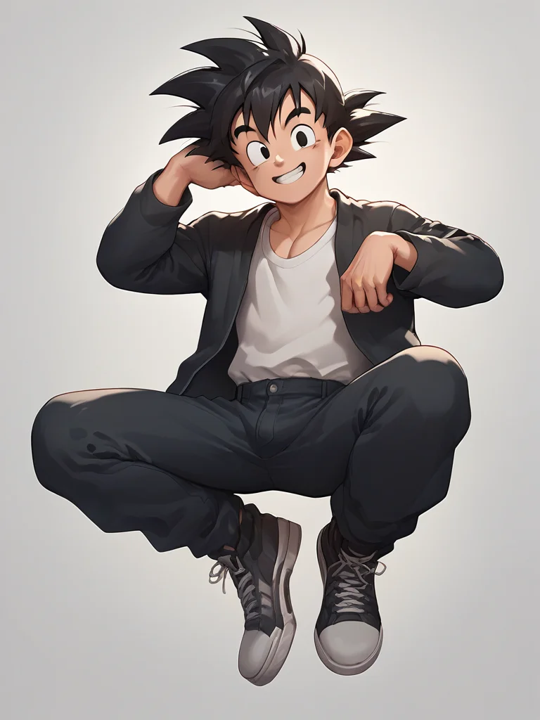 score_9, score_8_up, score_7_up, score_6_up, score_5_up, score_4_up, source_anime <lora:GotenSDXL:0.7>,gotenv1, spiked hair, 1boy, black hair, black eyes, smile, (dougi:1.4), full body,smiling,looking at viewer,
<lora:Smooth Anime Style LoRA XL:1>