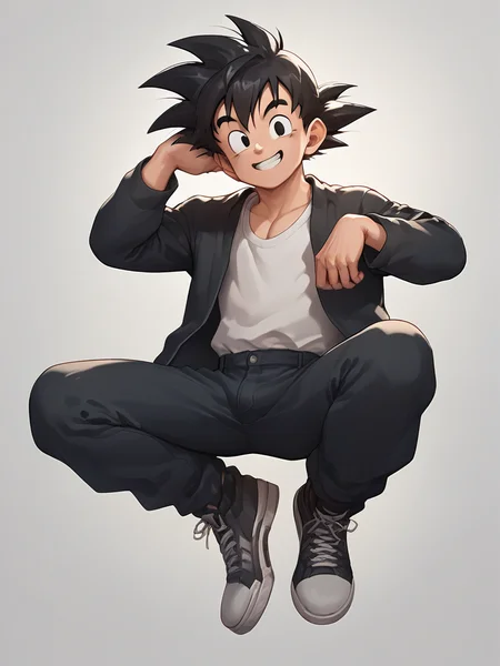 score_9, score_8_up, score_7_up, score_6_up, score_5_up, score_4_up, source_anime <lora:GotenSDXL:0.7>,gotenv1, spiked hair, 1boy, black hair, black eyes, smile, (dougi:1.4), full body,smiling,looking at viewer,
<lora:Smooth Anime Style LoRA XL:1>