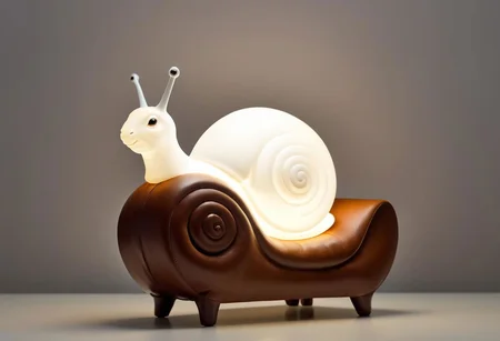 Illuminate your imagination with the whimsical glow of a silicone nightlight shaped like a snail By night, perched on a rich brown leather sofa. Describe the scene in vivid detail, as the gentle, muted light spills across the white wallpaper, creating a cozy and enchanting ambiance in the room.
very detailed, hd, RAW photograph, masterpiece, top quality, best quality, official art,highest detailed, atmospheric lighting, cinematic composition, complex multiple subjects, 4k HDR, vibrant, highly detailed, Leica Q2 with Summilux 35mm f/1.2 ASPH, Ultra High Resolution, wallpaper, 8K, Rich texture details, hyper detailed, detailed eyes, detailed background, dramatic angle, epic composition, high quality , (8k, RAW photo, highest quality), hyperrealistic,