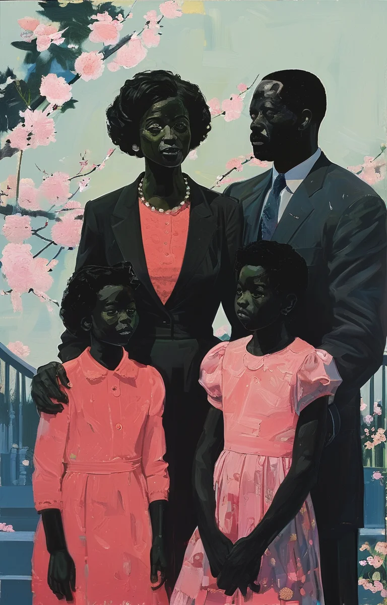 masterpiece,best quality,<lora:tbh268-sdxl:0.9>,illustration,style of Kerry James Marshall portrait of family