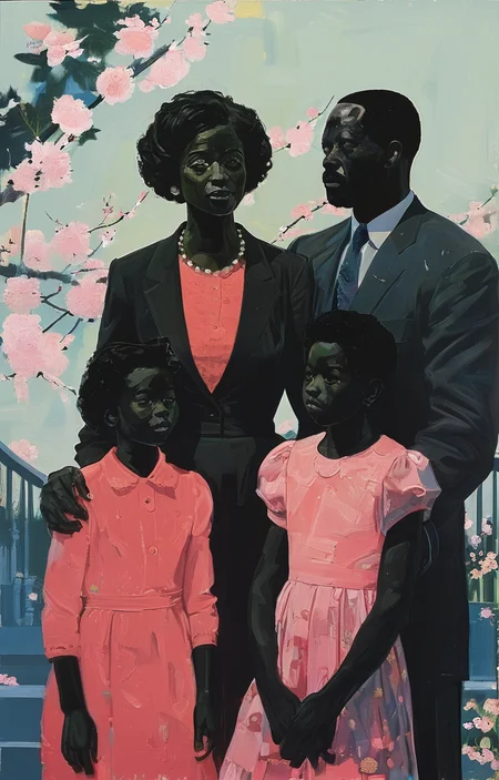 masterpiece,best quality,<lora:tbh268-sdxl:0.9>,illustration,style of Kerry James Marshall portrait of family