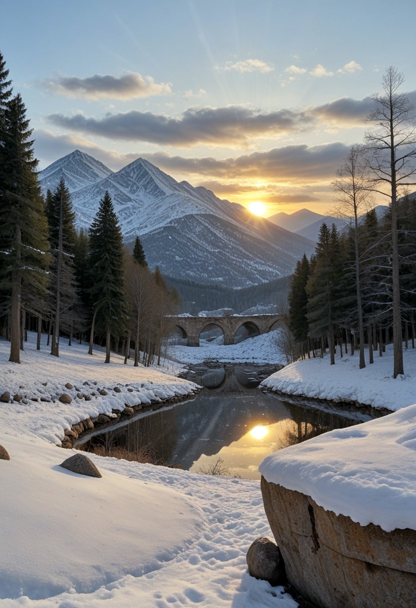 (ruins, broken, snow, dappled sunlight:1.2), sun, tree, forest, scenery, rock, reflection, ancient, overgrown, mountains, sunset, clouds, mountainous horizon, fantasy, medieval, 1other, looking away (masterpiece, exceptional, best aesthetic, best quality, masterpiece, extremely detailed:1.2), in the style of umempart
 (8k uhd:1,4)
 <lora:add-detail-xl:1>
 <lora:Dynamic Poses:1>