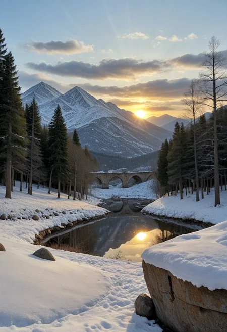 (ruins, broken, snow, dappled sunlight:1.2), sun, tree, forest, scenery, rock, reflection, ancient, overgrown, mountains, sunset, clouds, mountainous horizon, fantasy, medieval, 1other, looking away (masterpiece, exceptional, best aesthetic, best quality, masterpiece, extremely detailed:1.2), in the style of umempart
 (8k uhd:1,4)
 <lora:add-detail-xl:1>
 <lora:Dynamic Poses:1>