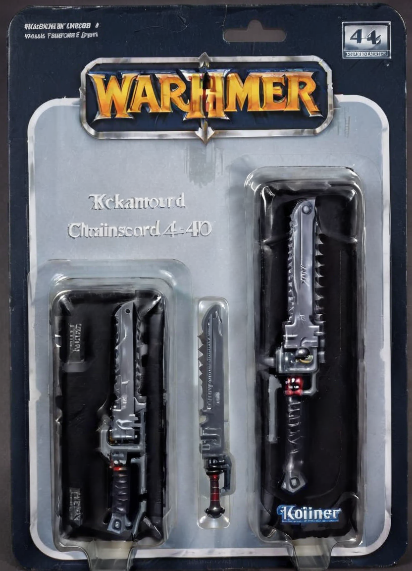 a 40kchainsword in a plastic package with the text "Warhammer 40,000" and "Chainsword"
<lora:Chainsword_-_Warhammer_40000_SDXL:0.8>  <lora:gonza_v2:0.8>