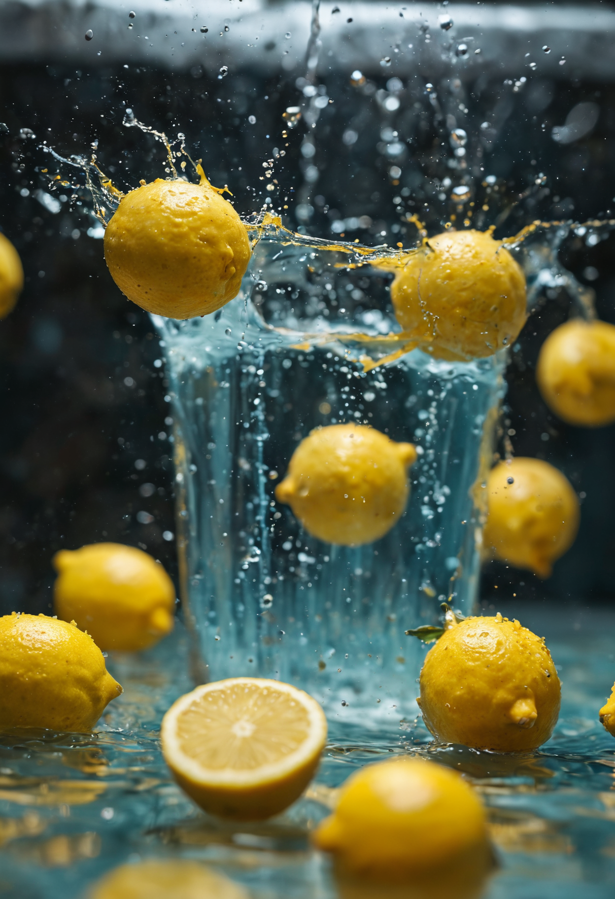lemon, sinking in water tank, high speed, professional photography  <lora:add-detail-xl:1>  <lora:MJ52:0.5>