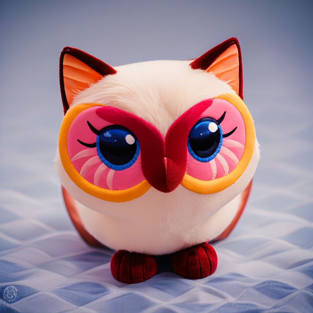 score_9, score_8_up, score_7_up, pikaole, no humans, animal focus, (Siamese cat, owl:1.05), fur, full body, solo, blurry background, (plush doll:0.8), cute, rating_safe, source_furry, pikaole, source_photorealistic