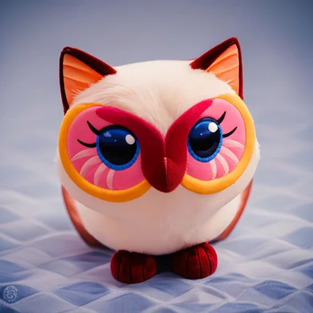 score_9, score_8_up, score_7_up, pikaole, no humans, animal focus, (Siamese cat, owl:1.05), fur, full body, solo, blurry background, (plush doll:0.8), cute, rating_safe, source_furry, pikaole, source_photorealistic