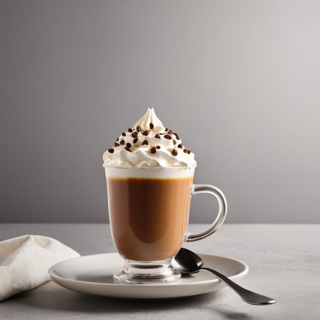 Advertising poster style,  <lora:Advertising:1.5>
A creative photo of  a cup of coffee with whipped cream and a spoon advertising style, Professional, modern, product-focused, commercial, eye-catching, highly detailed