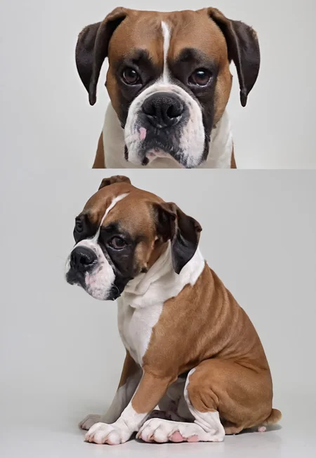 score_9, score_8_up, score_7_up, score_6_up, realistic, photo, 1dog, mack, dog, sad eyes, sitting on floor, looking up at viewer, big eyes, perfect paws, groomed fur, healthy fur, 4n1v3rs3, (white background:1.2), dynamic pose, cute, (multiple views:1.2), (full body, front view, side view, from behind:1.3),