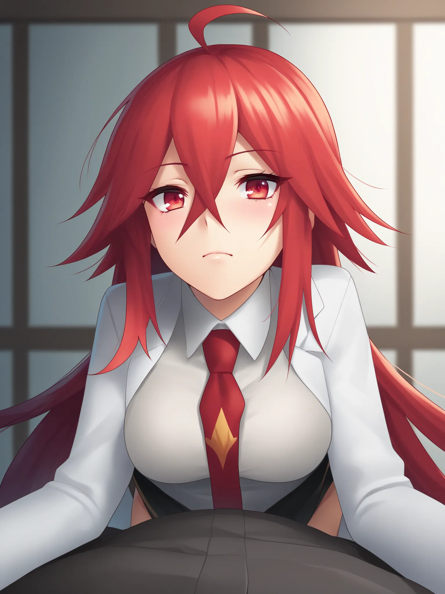 uncensored, score 9 up, score 8 up,
,clothed sex,
 <lora:[ohlia] Artist Style PonyXL:1>,ohliastyleponyxl, 1girl, hair between eyes, red hair, red eyes,
