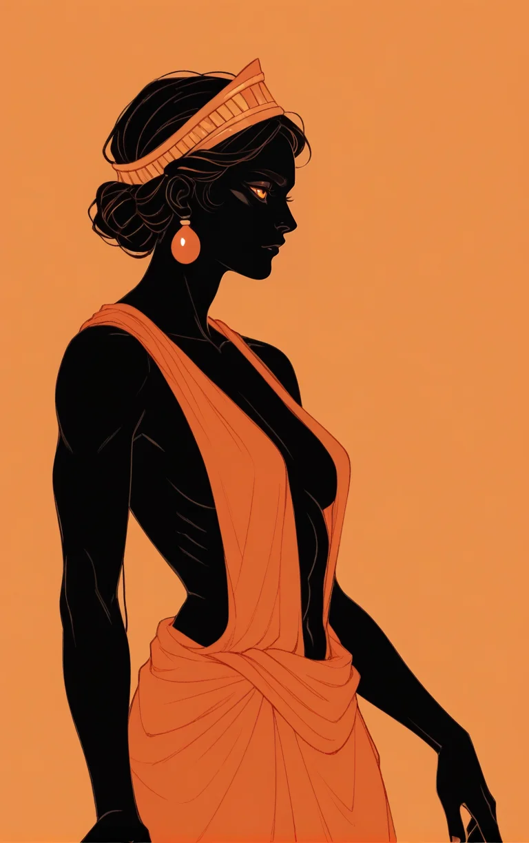 fullbody,
profile view,
<lora:GreekPot-000008:1> greek pottery,
orange background, monochrome, vibrant color, orange eyes,
1girl, black skin,, score_9, score_8_up, score_7_up, score_6_up, score_5_up, score_4_up, BREAK