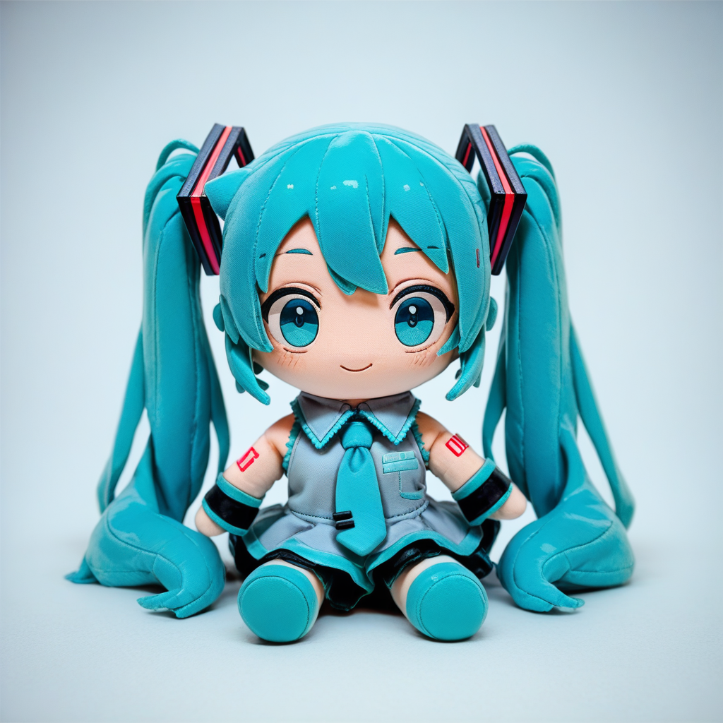 score_9, score_8_up, score_7_up, score_6_up, mikus-furmo, full body, looking at the view, fumo style, sitting, simple background, toys, toys, hatsune miku, 1girl