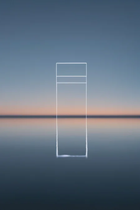 <lora:Photographer Reuben Wu Style:1>Photographer Reuben Wu Style - a reflection of a light rectangle in a body of water with a sunset in the background