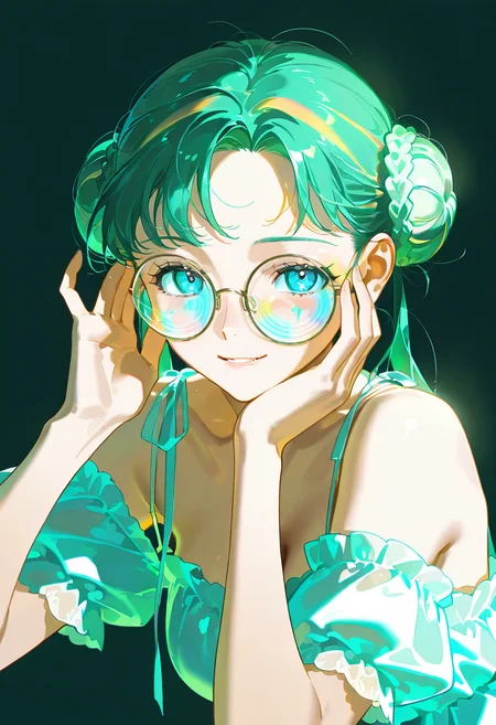 prism light, 1girl, circle glasses