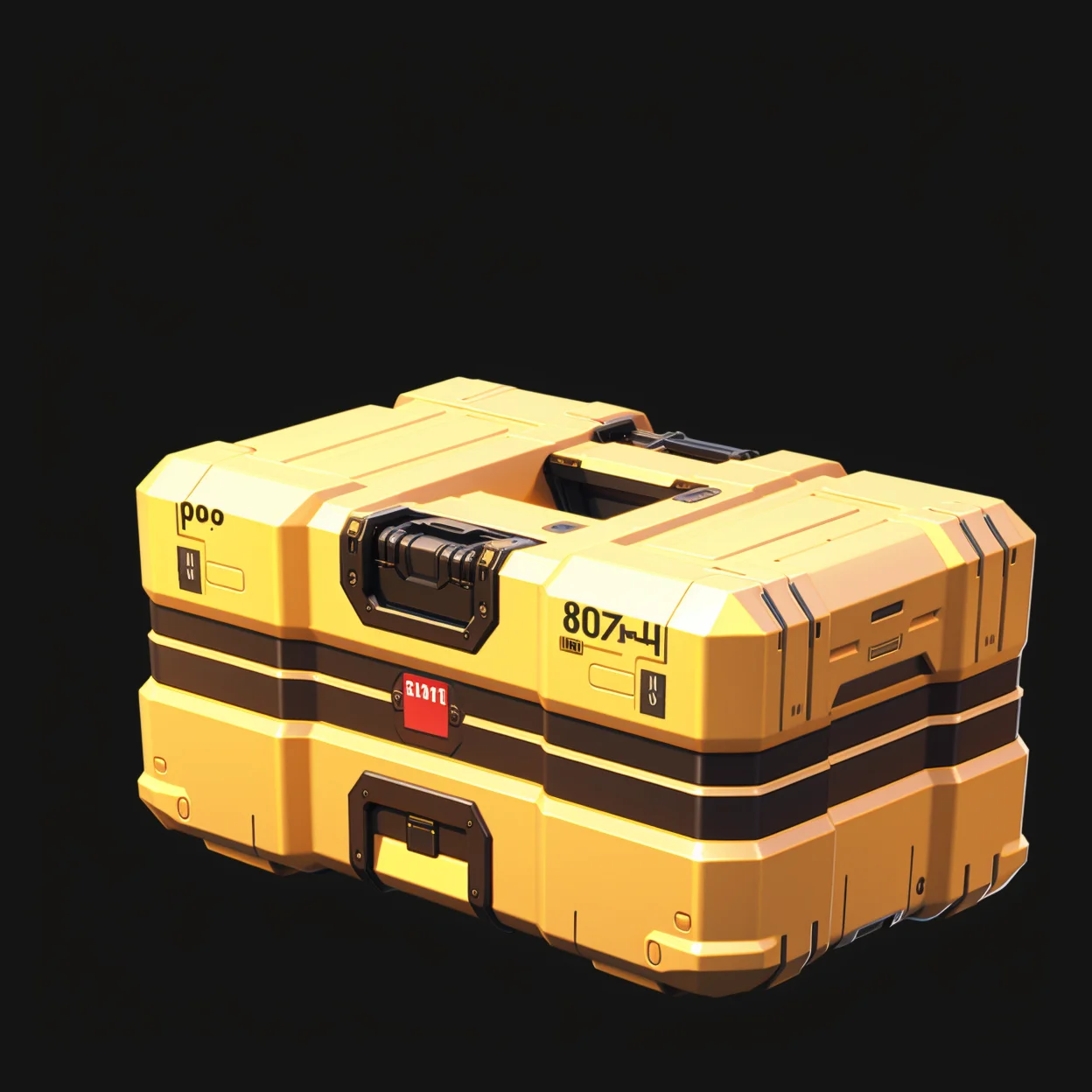 Tool box, black background, metallic texture, no one, sci-fi style, simple background, metallic texture,game item design <lora:game box:0.8>