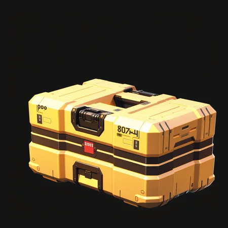 Tool box, black background, metallic texture, no one, sci-fi style, simple background, metallic texture,game item design <lora:game box:0.8>
