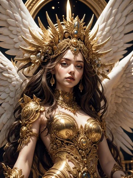 reek marble and gold statue of a goddess with angels, renaissance art, (by Artist Andre-Charles Boulle:1.3), , intricate, elegant, highly detailed, symmetry, magical atmosphere, sharp focus, majestic, very coherent, radiant, advanced, cinematic, artistic, fine detail, winning, beautiful, stunning, dramatic light, designed, rich deep colors, perfect professional background, ambient, tailored set composition <lora:GPTS6 Hella-sthetic_424353:0.8>