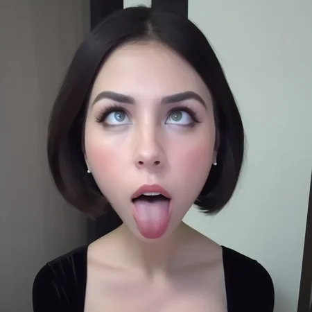 photograph of woman, BigHeadMode:1.6big head, full body,cleavage, hips , detailed, masterpiece, Sony, analog, iso 200, magic castle, hogwarts, focus, high detail, skin poses, oily skin, <lora:ahegaoRollingEyes_v1114:0.86>