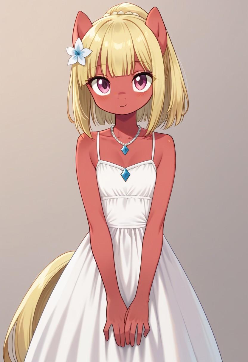 score_9, r0ug3, white dress, necklace, source_pony, ntm,