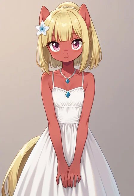 score_9, r0ug3, white dress, necklace, source_pony, ntm,