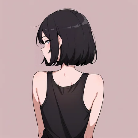 <lora:style_nyanmix_styleXLIllustrious001>,
masterpiece,best quality,good quality,newest,
simple background,nyanmix_style,
looking at viewer,
1girl,
black hair,short hair,tank_top,
