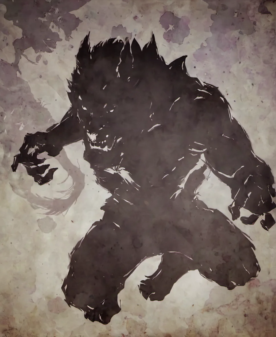 niohstorytell, silhouette of a werewolf  <lora:niohstorytelling-step00000400:1>