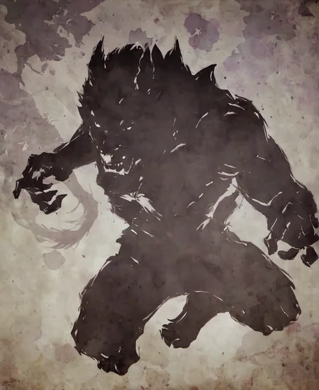 niohstorytell, silhouette of a werewolf <lora:niohstorytelling-step00000400:1>