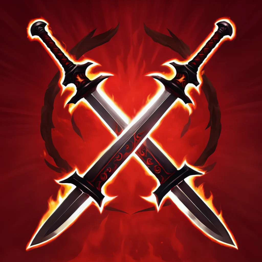 (((masterpiece))),(((best quality))),((ultra-detailed))ï¼SkillIcon, two crossed swords with flames in the background and a red flame behind them that is a red background ,<lora:SkillIcondreamshapelocon-000044:0.6>