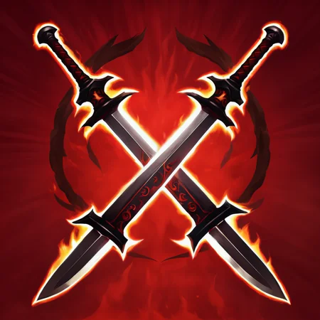 (((masterpiece))),(((best quality))),((ultra-detailed))ï¼SkillIcon, two crossed swords with flames in the background and a red flame behind them that is a red background ,<lora:SkillIcondreamshapelocon-000044:0.6>