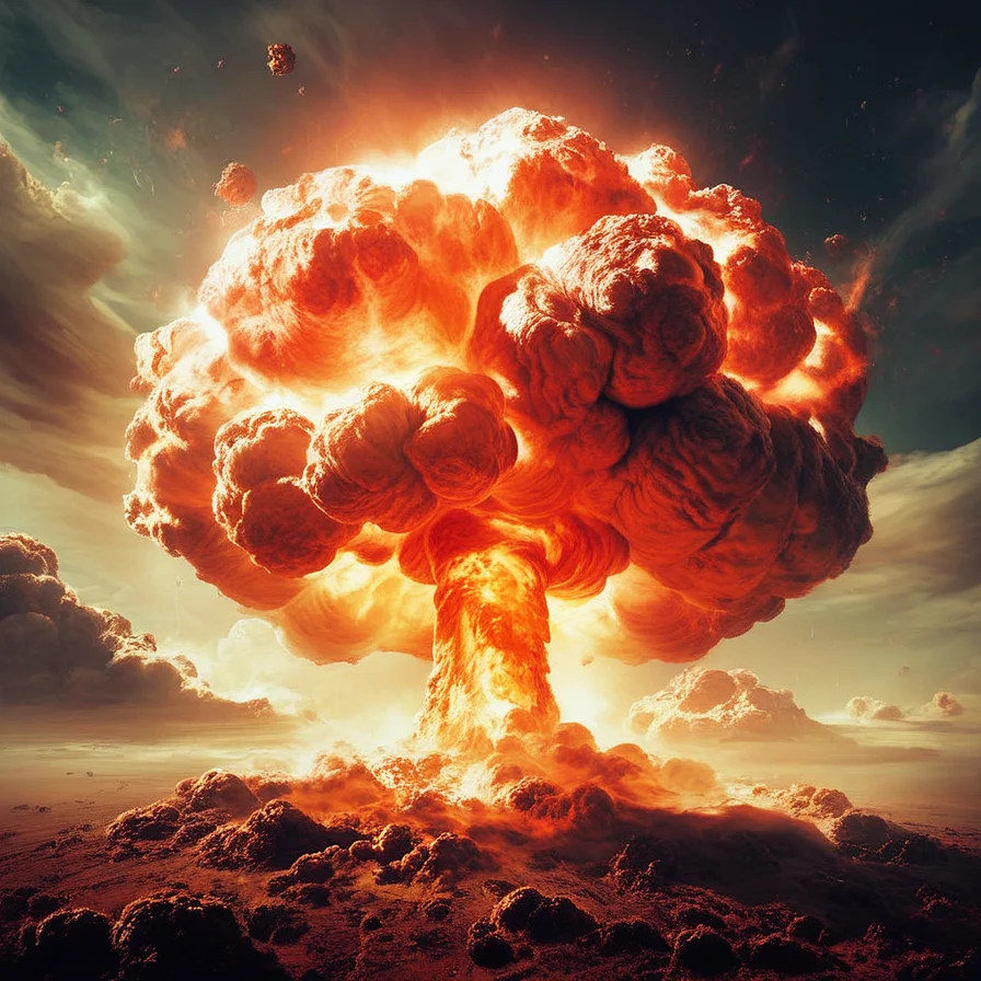 score_9, score_8_up, score_7_up,   detailed background, realistic lighting, 
1 girl, slim and fit, detailed eyes, 
 <lora:Nuclear_Explosion epoch10:1>, nuclear explosion, nuclear explosion in background, 
on planet surface,