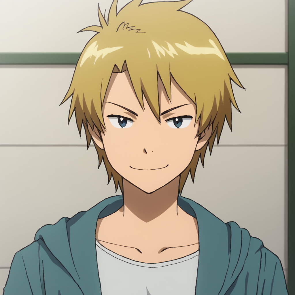 YaMattoTriV1,<lora:YaMattoTriV1-000009:1>,1boy,casual,solo,smirk, closed mouth