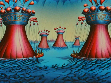 2d retro illustration, jousting tournament and Siren Seas with underwater city and Fumarole Vents  <lora:Fantastic_Planet_XL-000007:1.0> <lora:Fantastic_Planet_XL-000009:1.0>