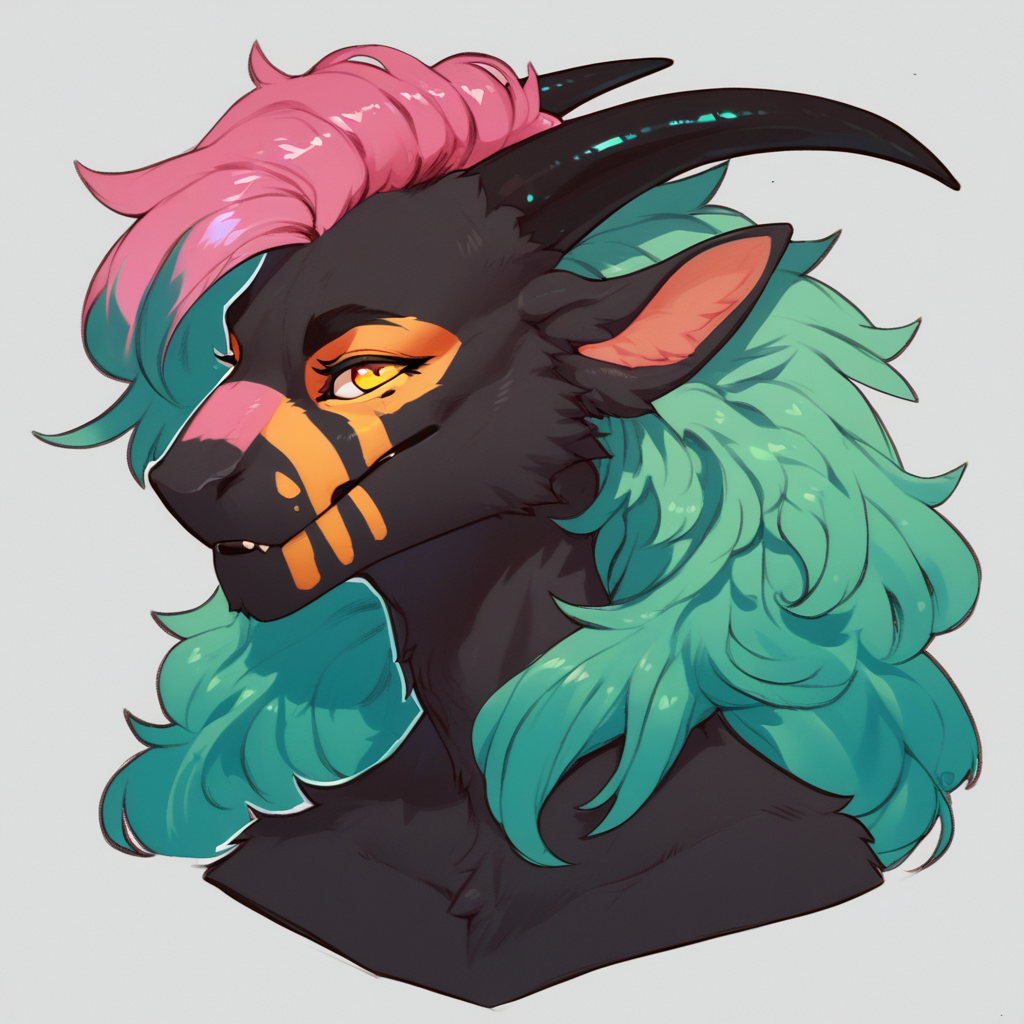 score_9, score_8_up, score_7_up, score_6_up, score_5_up, score_4_up, rating explicit, source furry BREAK
felkin, furred dragon, yellow eyes, female, 2 horns, black horn, colorful face markings, black body, pink highlights, green hair, multicolored fur, multicolored hair, bust portrait, <lora:Felkin_PonyV6XL:0.9>