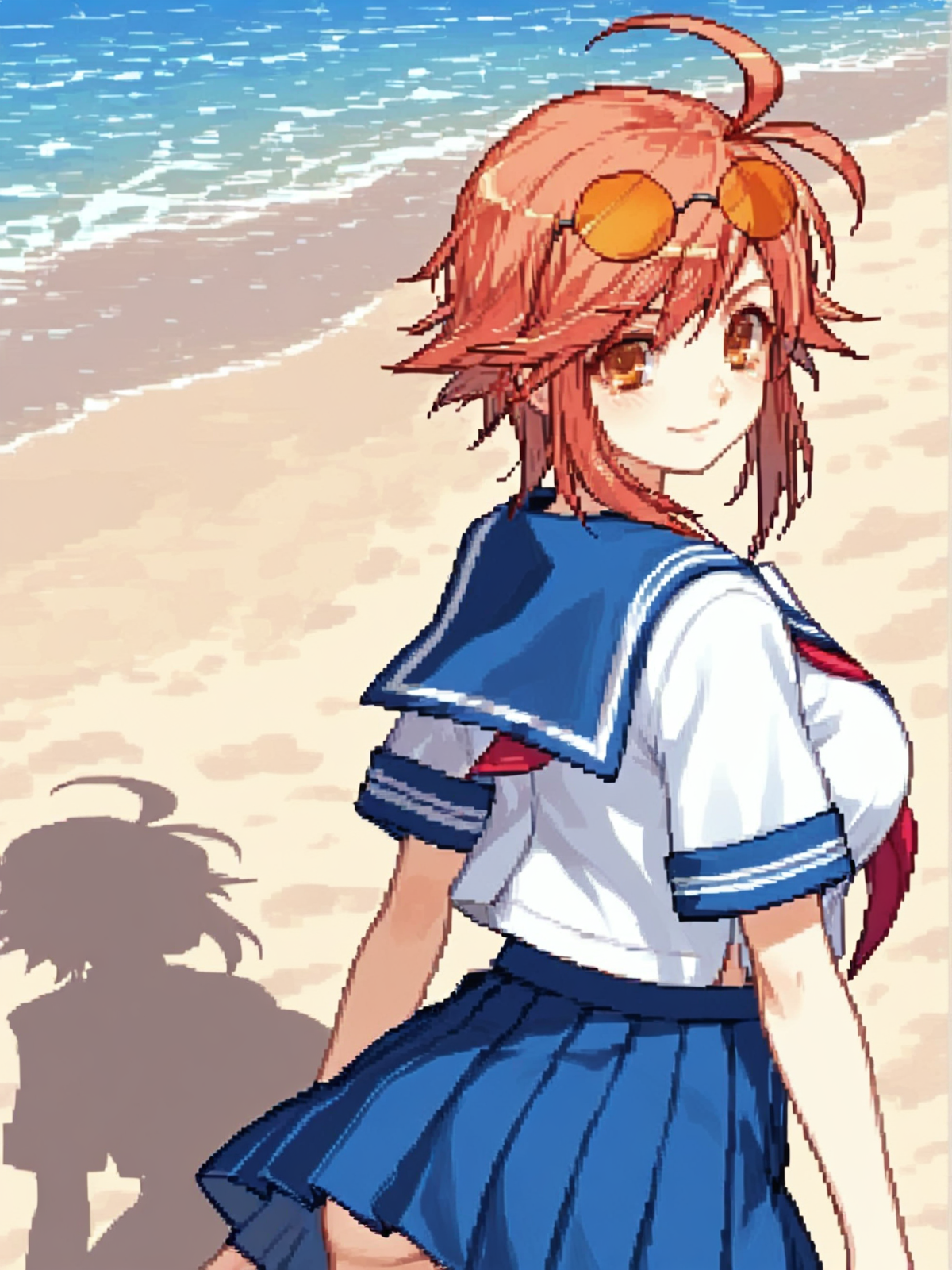 smile, score_9, score_8_up,  score_8, score_7_up, BREAK,
((8k, best quality,masterpiece:1.2)),source_anime,perfect face, perfect eyes,((extremely detailed eyes,extremely detailed face:1.0)),
1girl,huge breasts,  huge ass,standing,
shiny skin,looking at viewer, 
asagiri_shizuku_3, asagiri_shizuku,brown hair, ahoge, sunglasses,short hair, brown eyes,
school uniform, serafuku, skirt, 
in the beach,
 <lora:asagiri_shizuku_il_v1:0.8>
