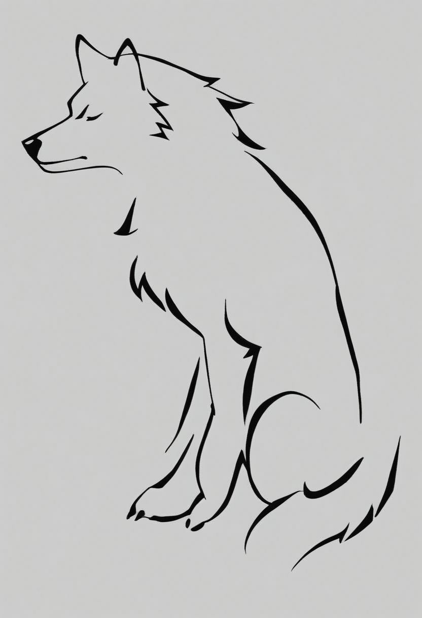 score_9, minimalism, greyscale, a wolf, Stylized