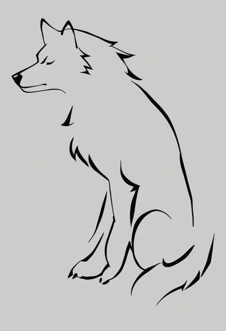 score_9, minimalism, greyscale, a wolf, Stylized
