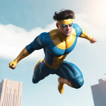 concept art of  <lora:Invincible:1.5>
Invincible flying in air white shades, digital artwork, illustrative, painterly, matte painting, highly detailed