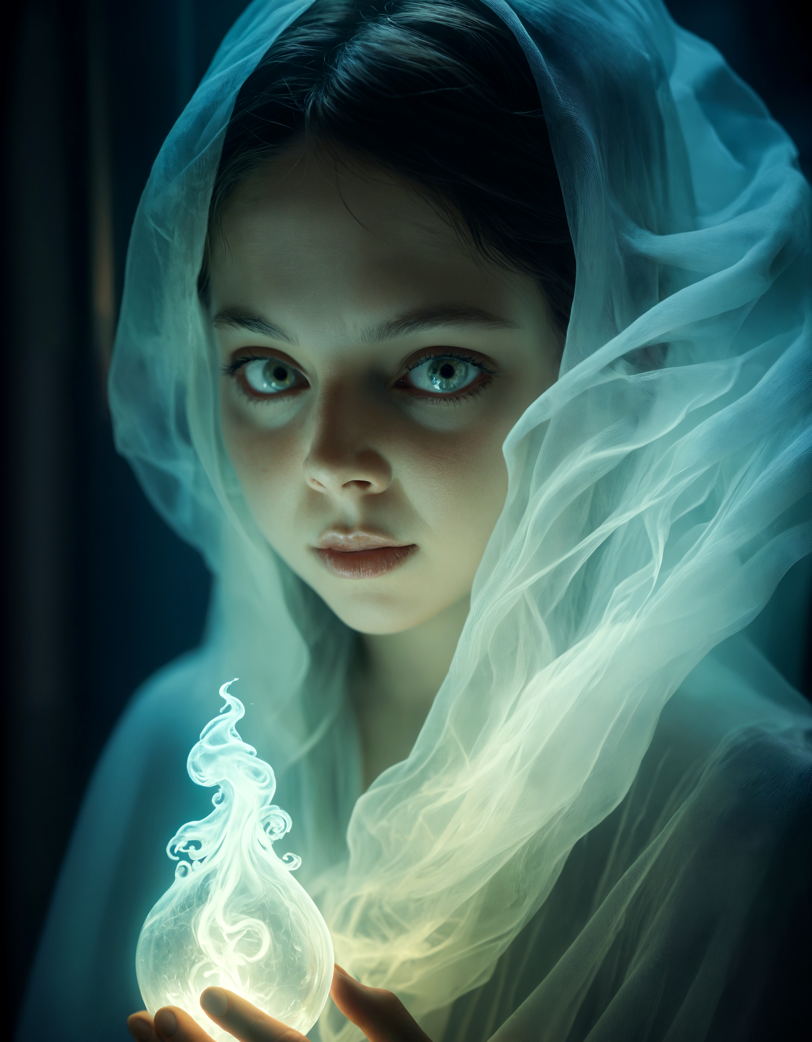 hyperrealistic horror shot of a (ghostly ectoplasm:1.5), creepy, foggy, evening, light bloom, Tristan Eaton, victo ngai, artgerm, RHADS, ross draws, translucent, ectoplasm, masterpiece, best quality, dreamy, magnificent, ethereal, volumetric lighting, lightroom, ((cinematic)), raytracing, subsurface scattering, face focus, magnificent, celestial, ethereal, epic, magical, dreamy, chiaroscuro, subsurface scattering, filmic, macro, shallow dof, shallow depth of field, velus hairs, beautiful eyes, extremely detailed pupil, 