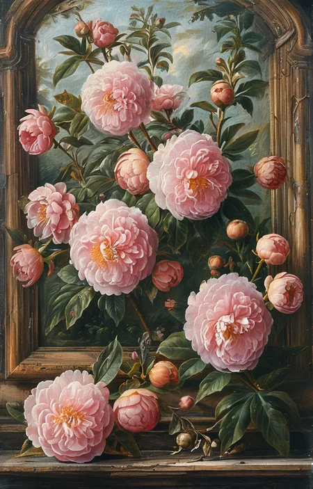 masterpiece,best quality,<lora:tbh206-sdxl:0.9>,illustration,style of Francesco Albani decaying peonies