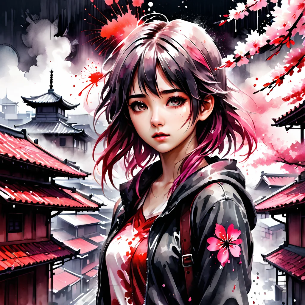 ink splashing,semi realistic, 2d game scene,oil and watercolor painting,
<lora:fantasy_world:1>ï¼
full body,Blood Mist, background_Urban rooftop,1 girl,despair,blood sakura,((masterpiece)), (((best quality))), ((ultra-detailed)), ((illustration)), ((disheveled hair)),Blood Cherry Blossom,torn clothes,crying with eyes open,solo,Blood Rain,bandages,Gunpowder smoke,beautiful deatailed shadow, Splashing blood,dust,tyndall effect