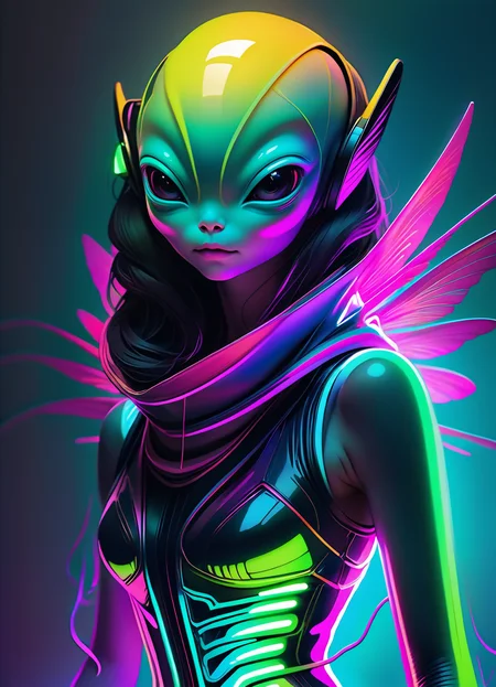 Ombre color scheme of neon blue, neon pink, neon yellow, neon green, neon orange, hyperrealistic art <lora:sss:0.6> cute little Japanese (alien:1.3) anime, neon lights, (foggy night:1.1), stunning (full body shot) anime art by (Mark Ryden:1.1, Camille Vivier:0.88) <lora:Nicoletta_Ceccoli_2:0.4> Nicoletta Ceccoli <lora:another-bored-monsters:0.65> fx-monsters <lora:AnotherBoredDetailXL:0.7>, <lora:70s_Sci-Fi_Art_XL:0.8> <lora:g0th1cXL:0.8> g0th1cxl, glowing, neon . extremely high-resolution details, photographic, realism pushed to extreme, fine texture, incredibly lifelike , subsurface scattering, Photorealistic, Hyperrealistic, analog style, realistic, film photography, soft lighting, heavy shadow