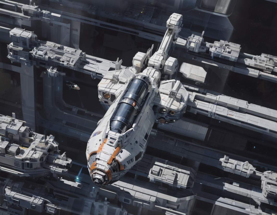 <lora:wkas:0.6>wkas, spaceship, city in space, astronaut tethered