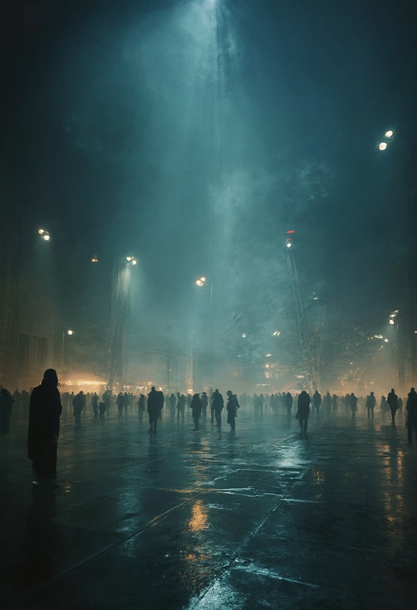 The city square was bathed in an eerie, pulsing glow, as towering LED lights cast an unforgiving glare. The harsh illumination stripped the space of its warmth and humanity, casting long, ominous shadows across the stark, modern architecture. People scurried through the square, their faces bathed in the cold light, their footsteps echoing off the buildings.
A lone figure, shrouded in shadows, stood at the square's edge, gazing out at the sea of faces with eyes that were a deep, haunting pool. The light seemed to recoil from them, as if it feared to illuminate the darkness within. As they stepped forward, the light enveloped them, casting an unforgiving glare that exposed every feature, every vulnerability.
The overall effect was one of bleakness and isolation, as if the light had drained the square of all warmth and connection. The air was heavy with the weight of exposure, and the shadows seemed to tremble with fear. The LED lights, once intended to bring safety and security, now cast a sinister glow, illuminating a scene that was both haunting and oppressive.