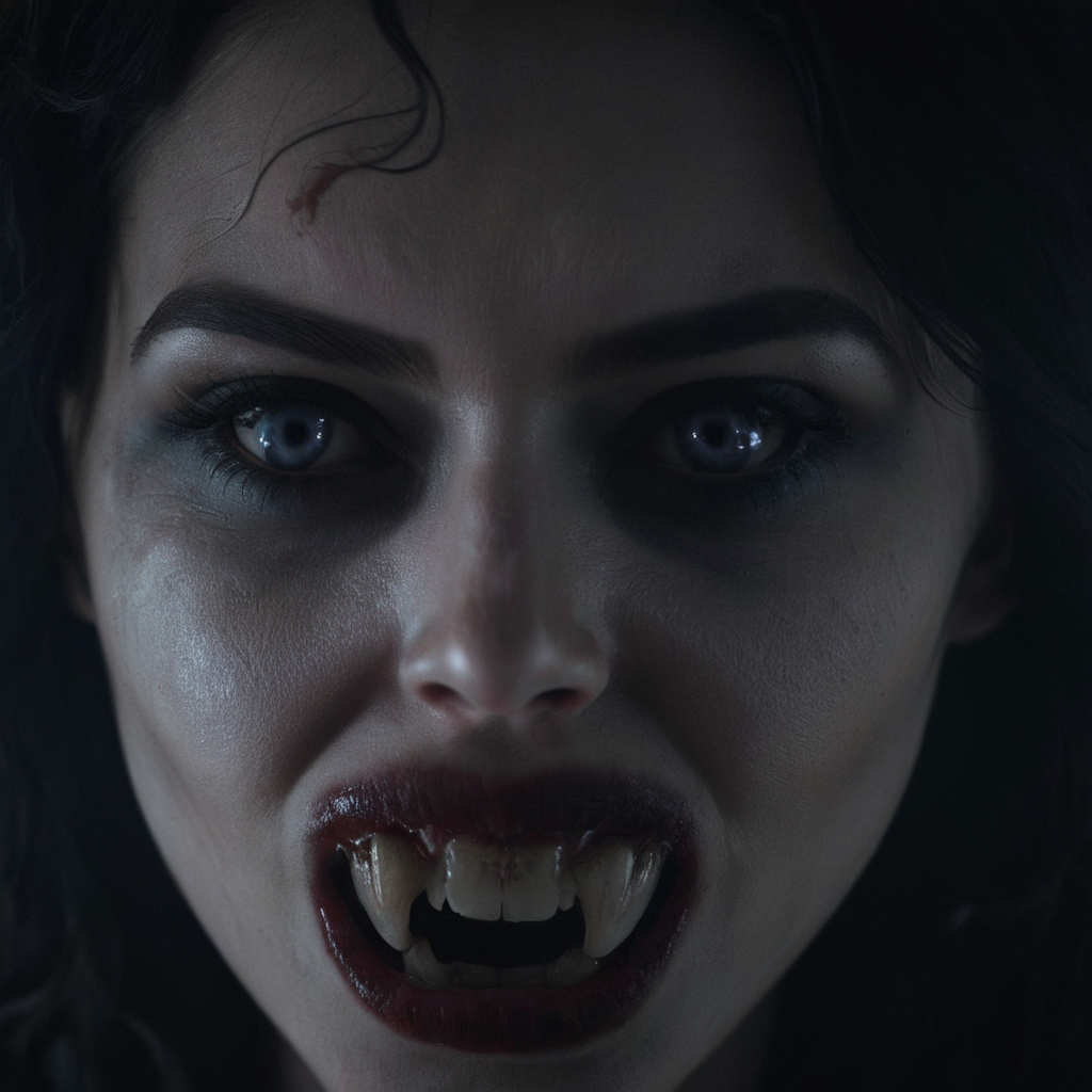 Horror-themed,  <lora:Demon Girl:0.8>
a closeup of a pale skin woman with a demonic face and eyes and teeth staring at camera with a dreadful look in hell demon style, Eerie, unsettling, dark, spooky, suspenseful, grim, highly detailed